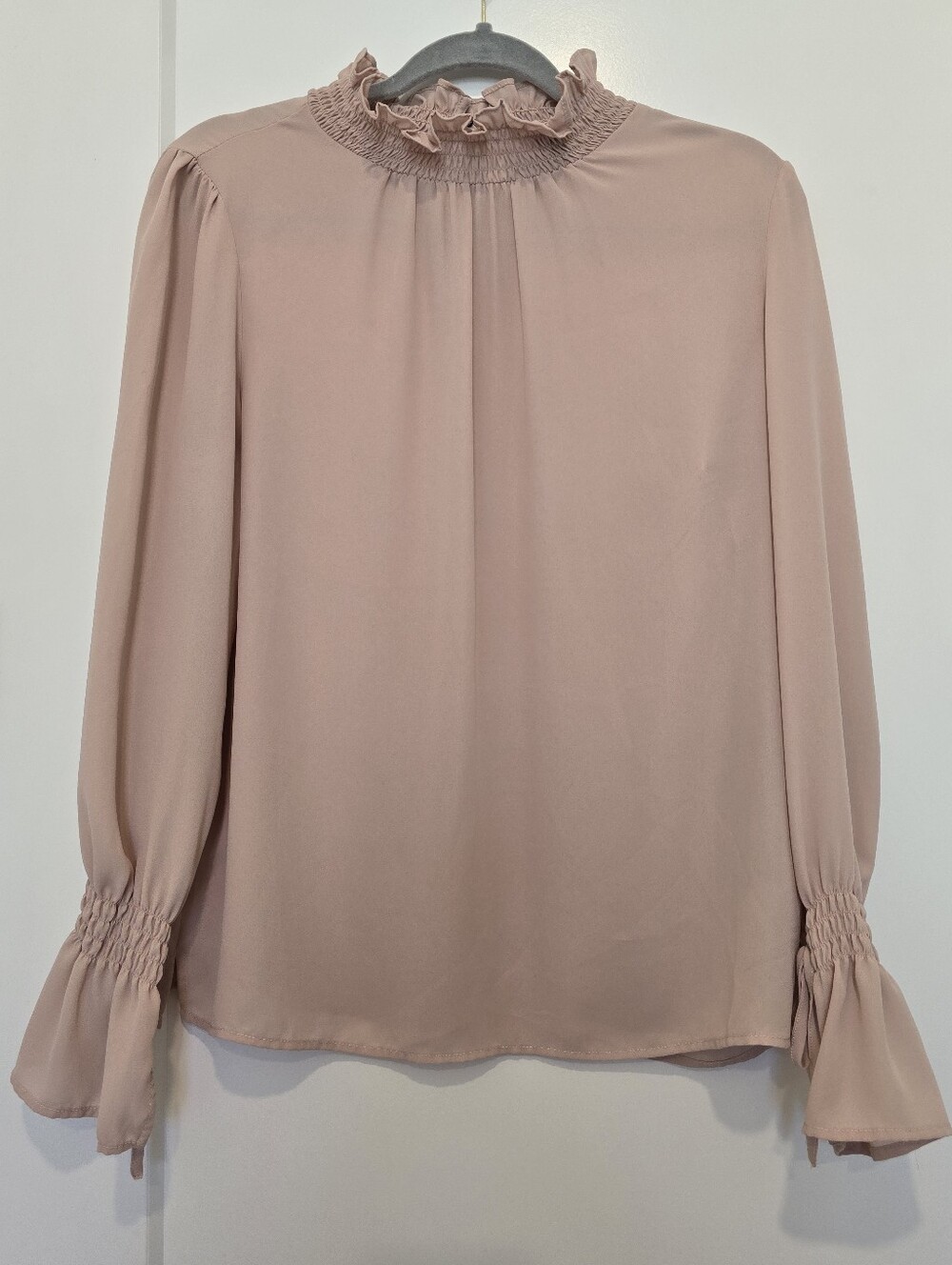 Vince Camuto Ruffle Neck Long-Sleeve Blouse - Dusty Rose Color